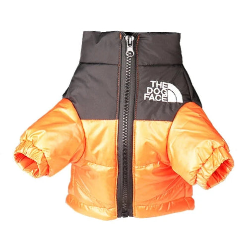 Manteau pour Chihuahua : Doudoune noire et orange the north face β Pratique et chaude, idΓ©ale pour votre petit chien ou chat
