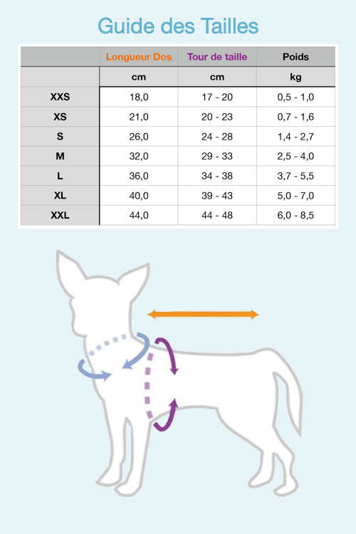 guide des tailles pour les vΓͺtements pour chiens sur le site mon petit chihuahua