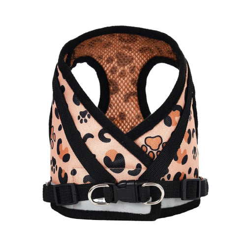 Harnais rose résistant avec motifs léopard pour chiens. Confortable, convient aux petits chiens, chihuahuas, ou aux chats.