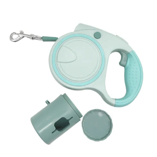 Laisse rétractable pour chiens avec rangement détachable pour sacs poubelle. Pratique, convient aux petits chiens, chihuahuas, ou aux chats. Vendu dans la boutique « Mon Petit Chihuahua »