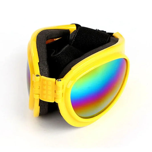 Lunettes pliables pour petits chiens, vendue sur la boutique Mon Petit Chihuahua. Couleur jaune, vue pliées
