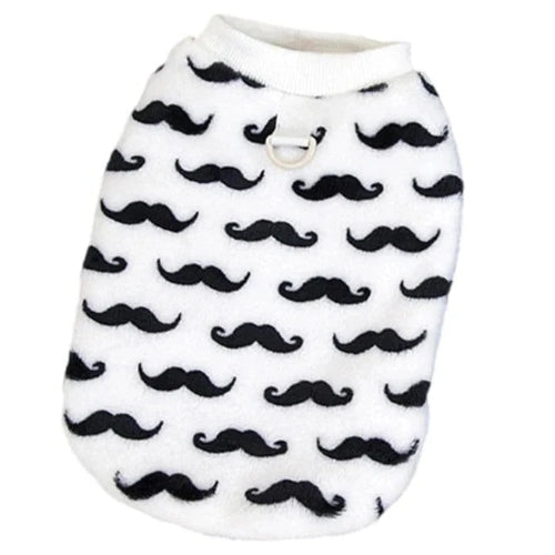 Pull pour Chihuahua blanc avec motifs moustaches noires β vΓͺtement parfait pour garder votre petit chien ou chat au chaud