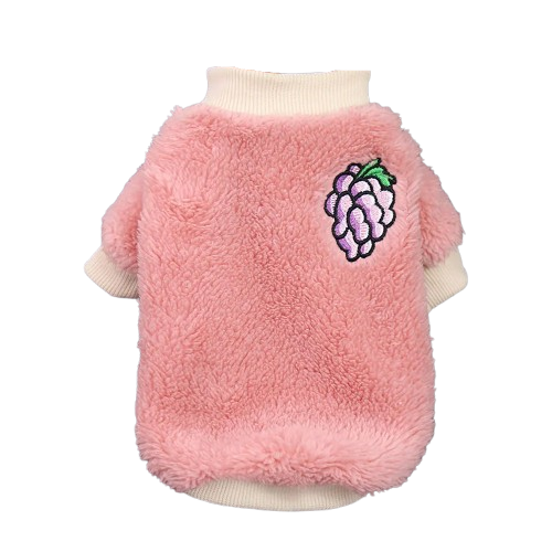 Pull pour Chihuahua polaire rose avec raisin brodĂ© â vĂȘtement parfait pour garder votre petit chien ou chat au chaud