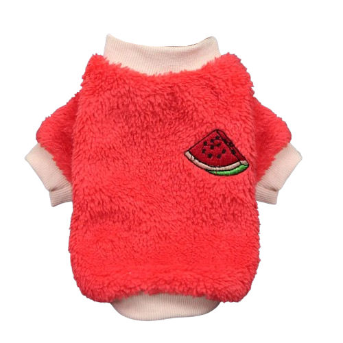 Pull pour Chihuahua polaire rouge avec pastĂšque brodĂ©e â vĂȘtement parfait pour garder votre petit chien ou chat au chaud