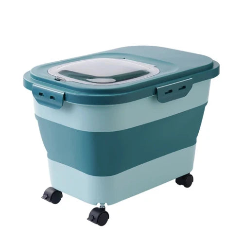 Accessoire pour Chihuahua - Boîte à croquettes verte sur roulettes - Hermétique pour la nourriture de votre petit chien ou chat