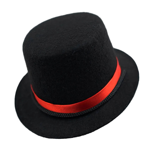 Chapeau haut de forme noir et rouge pour petit chien, accessoire élégant et amusant vendu sur la boutique Mon Petit Chihuahua. Convient aussi aux chats.