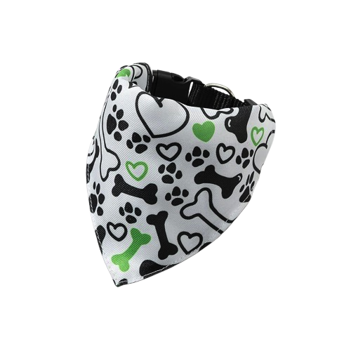 Collier Chihuahua : Bandana Blanc motifs Noirs et Verts