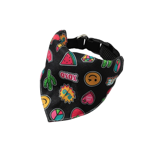 Collier Chihuahua : Bandana Noir motifs Colorés