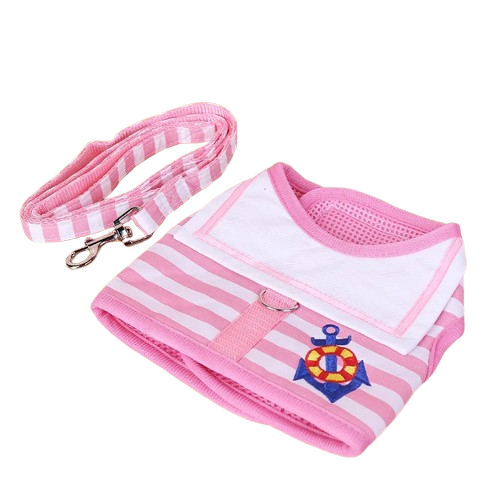 Chihuahua Harness: Pink Sailor + Leash