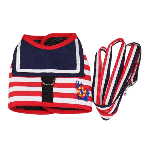 Chihuahua Harness: Red Sailor + Leash