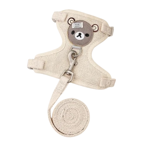 Chihuahua Harness: Beige Teddy Bear + Leash