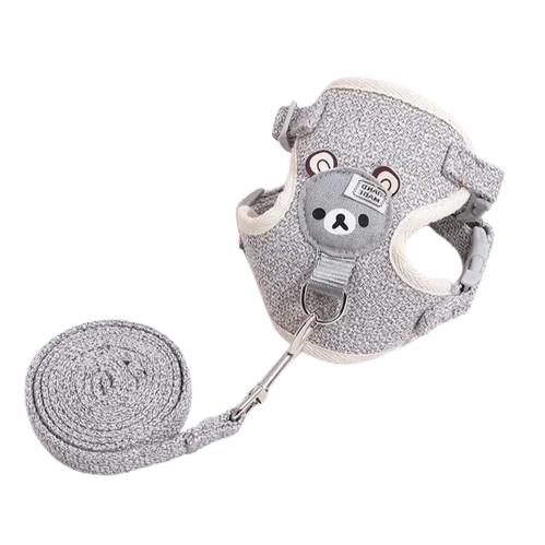 Chihuahua Harness: Grey Teddy Bear + Leash