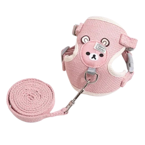 Chihuahua Harness: Pink Teddy Bear + Leash