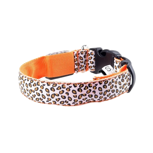 Collier Chihuahua : LED Orange motif Léopard