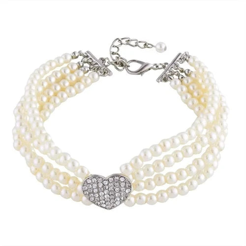 Chihuahua Necklace: Pearls + White Heart