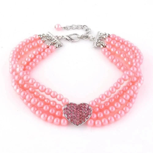 Chihuahua Necklace: Pearls + Pink Heart