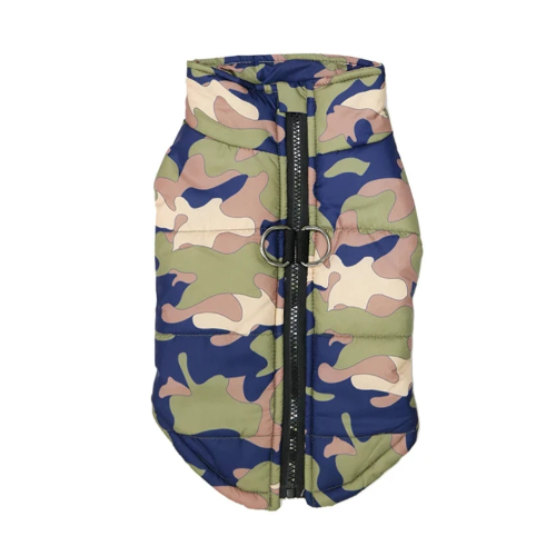Chihuahua-Mantel: Gepolsterte Daunenjacke in Camouflage