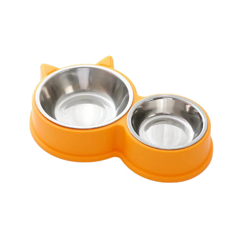 Gamelle double avec deux bols de différents tailles pour les croquettes et l’eau. Convient à tous les petits chiens et les chats. Vendue sur la boutique Mon Petit Chihuahua. Couleur jaune