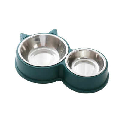 Gamelle double avec deux bols de différents tailles pour les croquettes et l’eau. Convient à tous les petits chiens et les chats. Vendue sur la boutique Mon Petit Chihuahua. Couleur verte