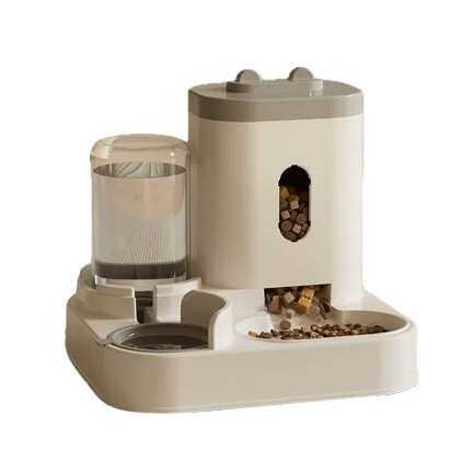 Gamelle automatique double compartiment, adaptée aux petits chiens et aux chats. Vendue sur la boutique Mon Petit Chihuahua. Couleur 
gris