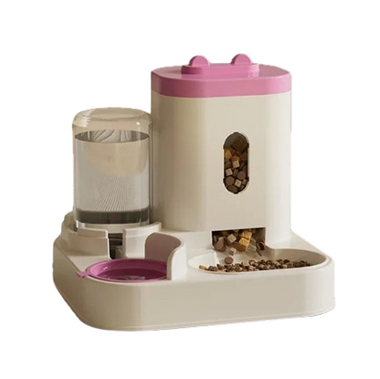 Gamelle automatique double compartiment, adaptée aux petits chiens et aux chats. Vendue sur la boutique Mon Petit Chihuahua. Couleur 
rose