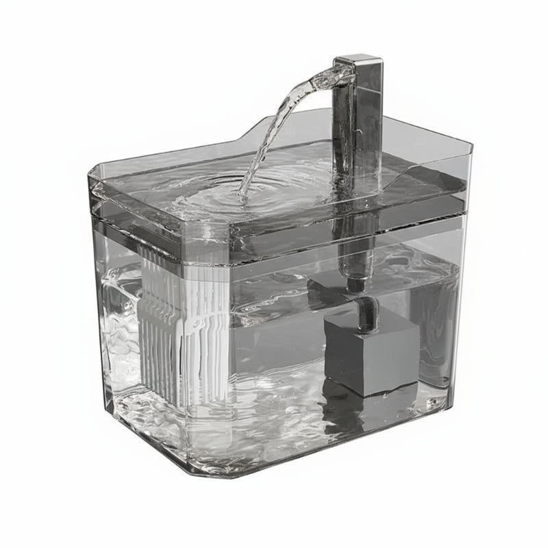 Fontaine à eau automatique. Couleur transparente. Adaptée à tous les petits chiens et les chats. Vendue sur la boutique Mon Petit Chihuahua.