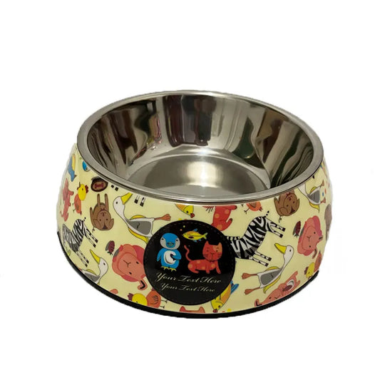 Gamelle Chien Inox motifs Animaux adaptée aux petits chiens et aux chats. Vendue sur la boutique Mon Petit Chihuahua.
