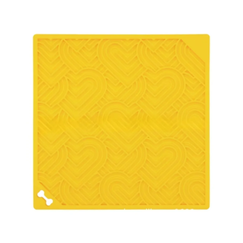 Tapis de lechage anti glouton jaune adapté aux petits chiens et aux chats. Vendue sur la boutique Mon Petit Chihuahua.