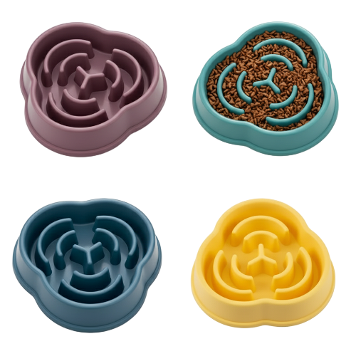 Gamelle anti gloutons avec des motifs ludiques. En plastique résistant coloré. Adaptée pour les croquettes et l’eau. Convient à tous les petits chiens et les chats. Vendue sur la boutique Mon Petit Chihuahua. Vue des 4 modèles disponibles