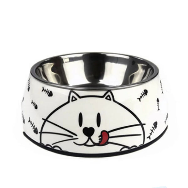 Hundenapf: Weißer Edelstahl mit Katzenmotiven