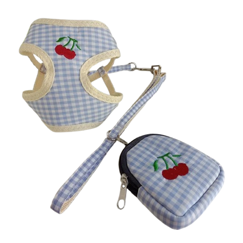 Chihuahua Harness: Blue Plaid with Small Bag