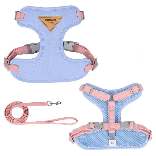 Chihuahua Harness: Blue and Pink + Leash