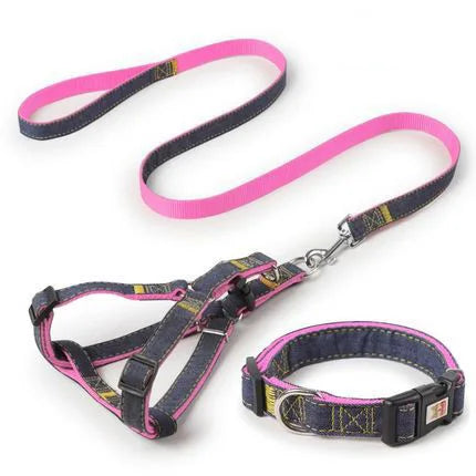 Chihuahua-Geschirr: Schwarz-Rosa-Set