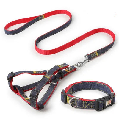 Chihuahua-Geschirr: Schwarz-Rotes Set