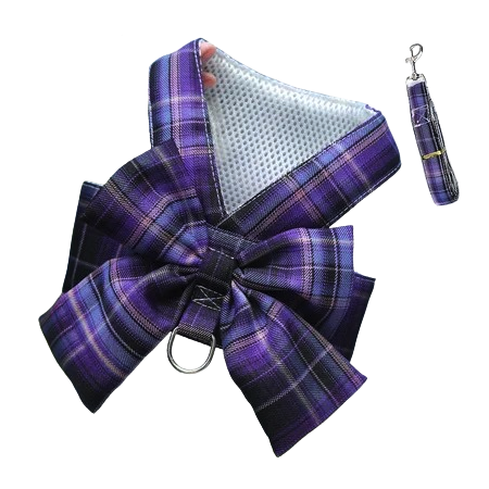 Harnais Chihuahua : Jupe Violette à Carreaux + Laisse