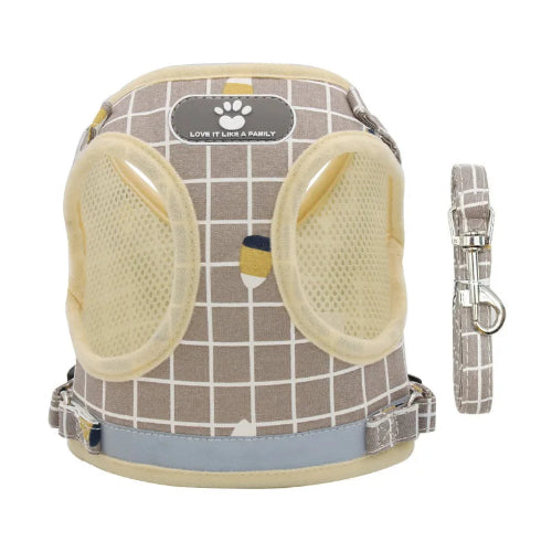 Chihuahua-Geschirr: Khaki Plaid + Leine