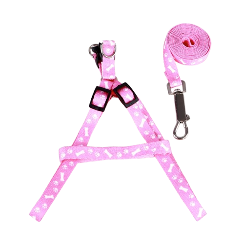 Chihuahua-Geschirr: Rosa Knochenmuster + Leine