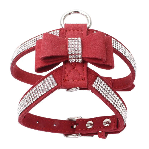 Chihuahua Geschirr: Rot mit Fliege und Strass
