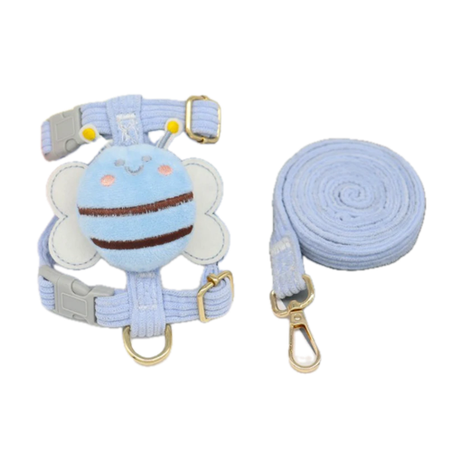 Harnais Chihuahua : Bleu avec Abeille en Relief + Laisse