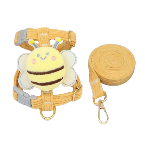 Harnais Chihuahua : Jaune avec Abeille en Relief + Laisse