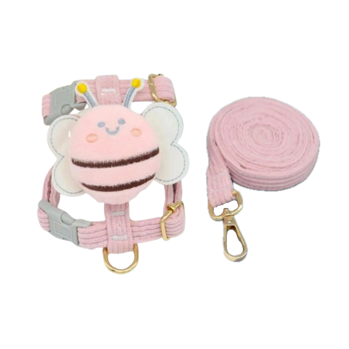 Harnais Chihuahua : Rose avec Abeille en Relief + Laisse
