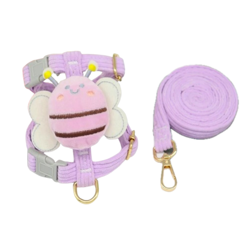 Harnais Chihuahua : Violet avec Abeille en Relief + Laisse
