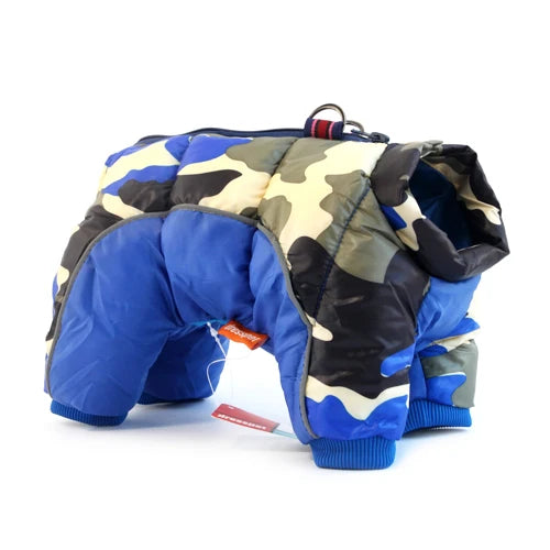 Chihuahua Coat: Blue Camouflage Padded Jumpsuit