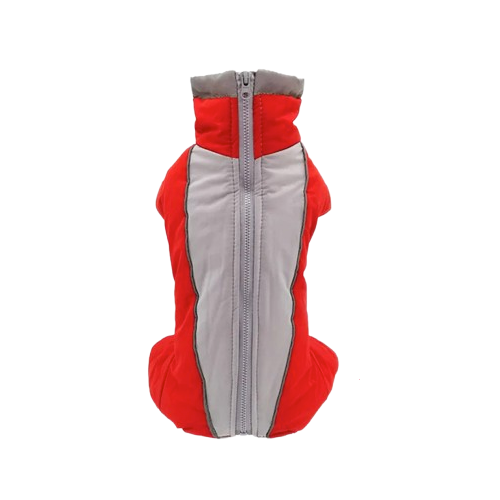 Chihuahua Coat: Red &amp; Gray Padded Jumpsuit