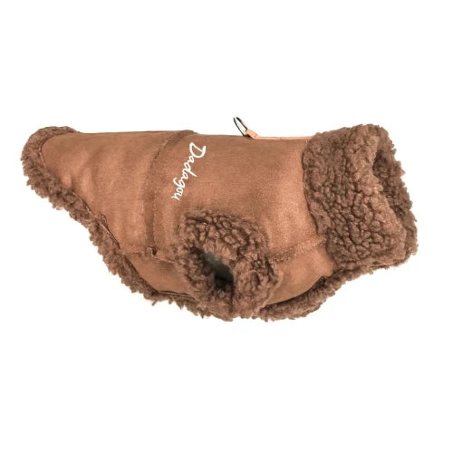 Chihuahua-Mantel: Daunenjacke aus braunem Pelz
