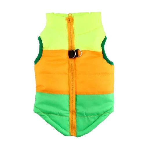 Chihuahua-Mantel: Gelb-Orange-Grüne Daunenjacke