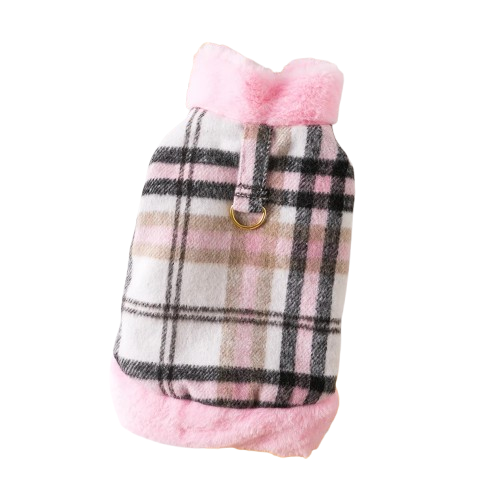 Chihuahua-Mantel: Rosa karierte Daunenjacke
