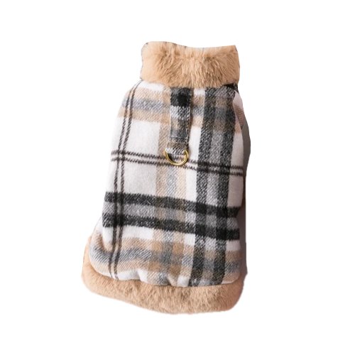 Chihuahua Coat: Brown Plaid Down Jacket
