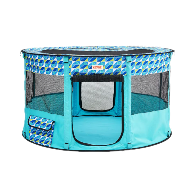 Niche pour Chihuahua : Parc pliable ronde bleu avec toit. Pratique pour rassurer votre petit chien ou chat lors de vos voyages avec une niche qu'il connait. Grand format