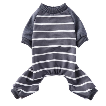 Pyjama à rayures gris et blanc pour Chihuahua – Confortable, idéal pour garder votre petit chien ou chat au chaud pendant la nuit
